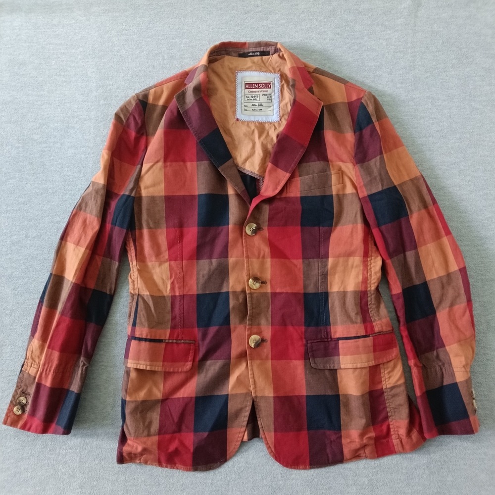 Allen Solly Mens Cotton Plaid Blazer Jacket Red Orange Check Size 40